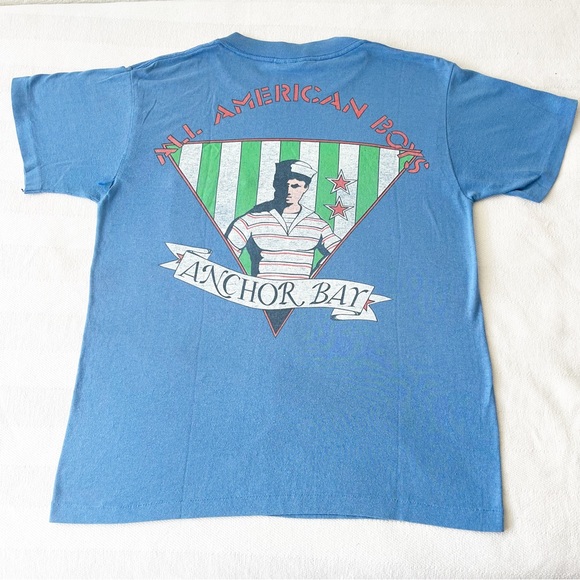 VINTAGE 1970s Blue Sailor Single Stitch T-Shirt All American Boys Anchor Bay - Picture 6 of 10